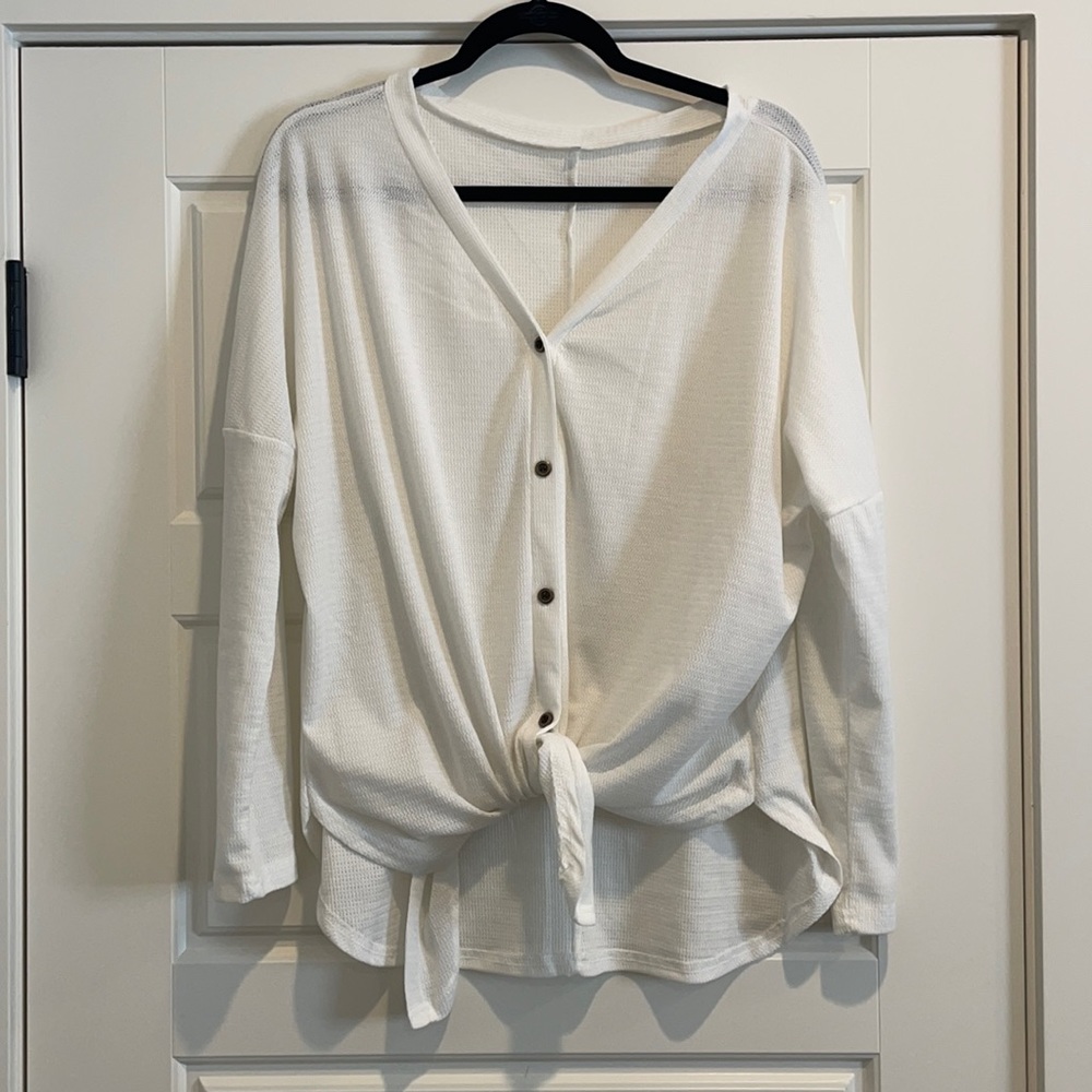 Oversized white tie front top